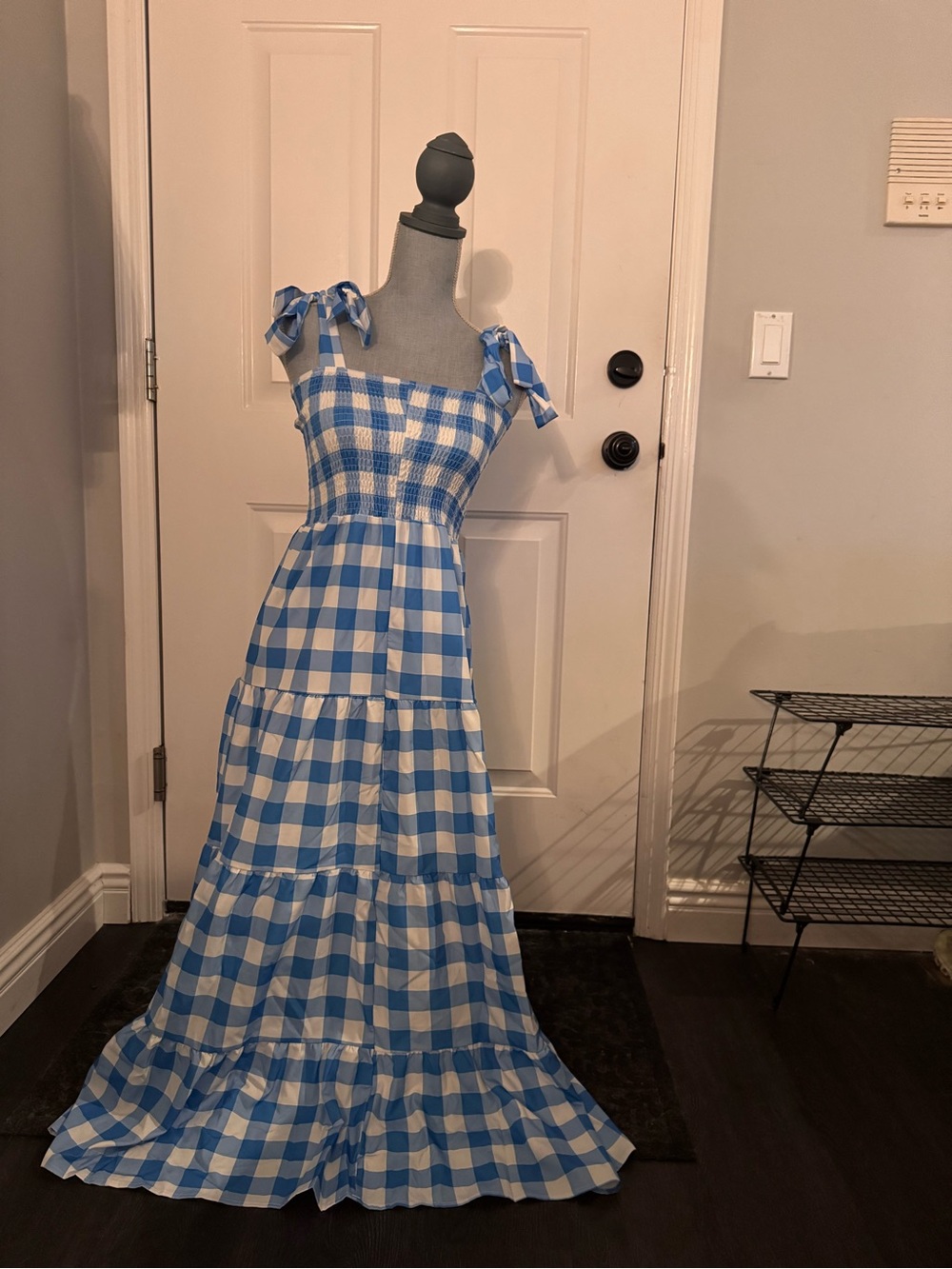 Blue BOHO Maxi Dress with Tie-Strap Shoulders